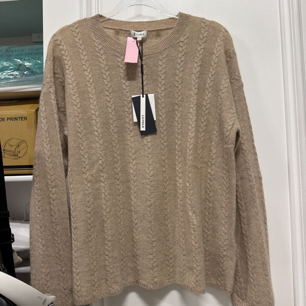 Taupe Cashmere Cable Knit Sweater (NWT)