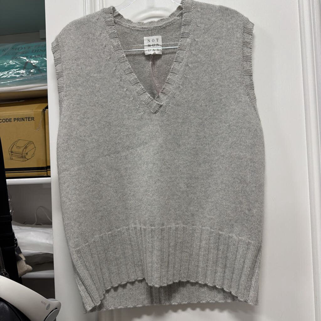 Grey Cashmere Knit V Neck Vest
