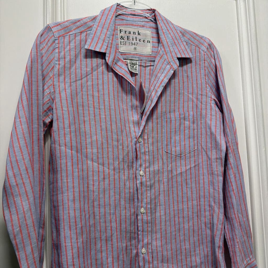 Blue/Pink Stripe Linen Button Up Top