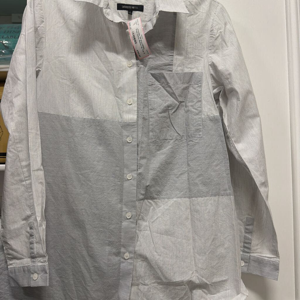 Gray/White Stripe Cotton Button Up Top