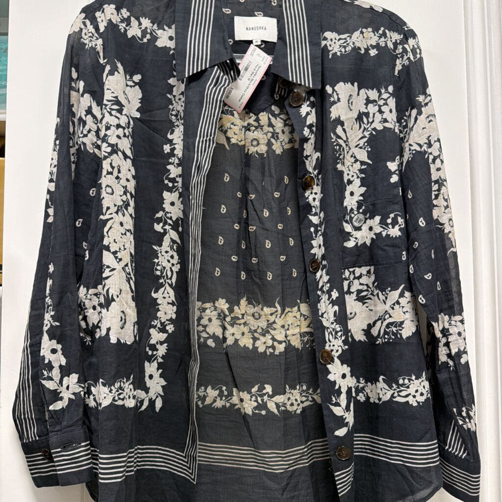 Black/Grey Cotton Floral Shirt