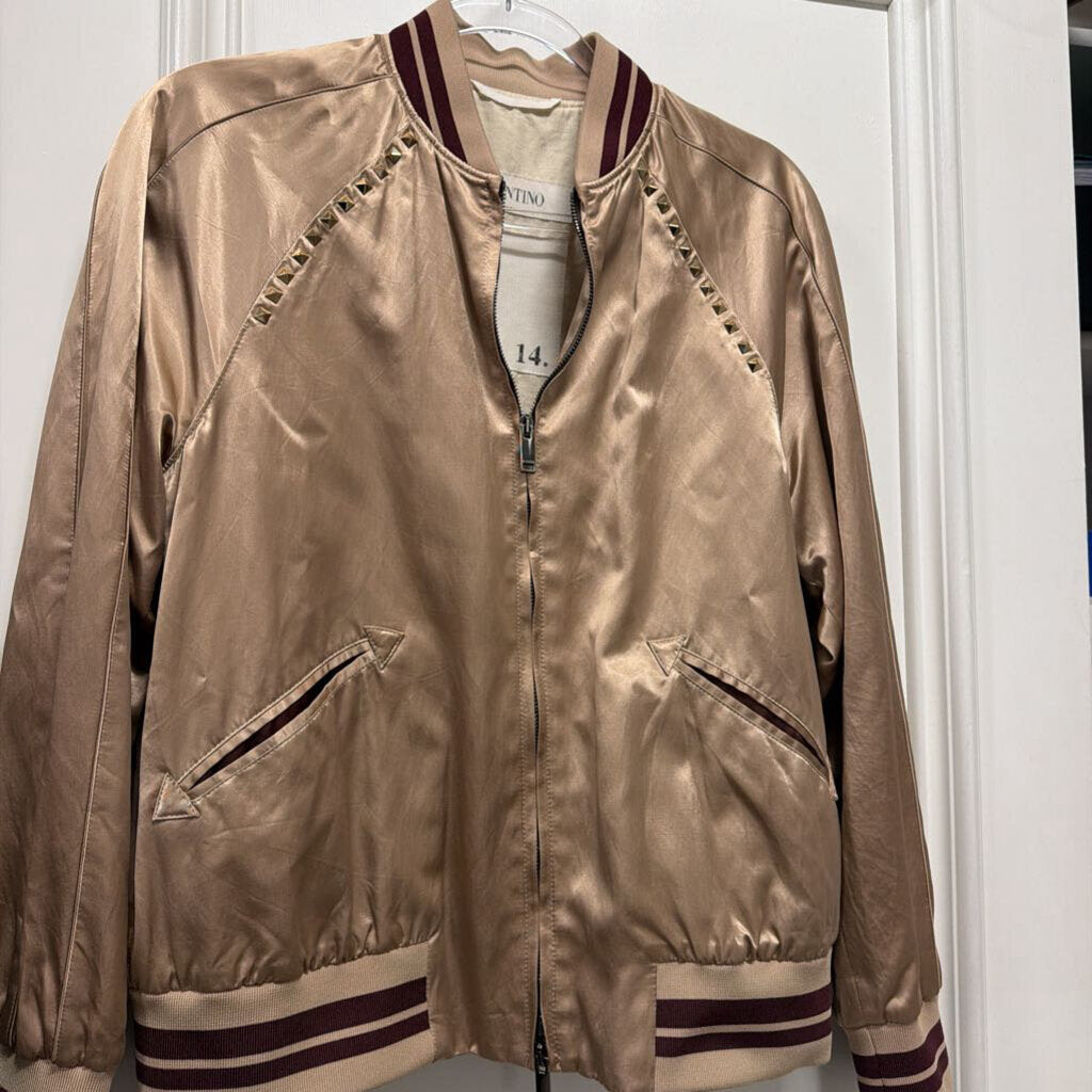 Bronze/Burgundy Viscose/Cotton Rockstud Bomber Jacket