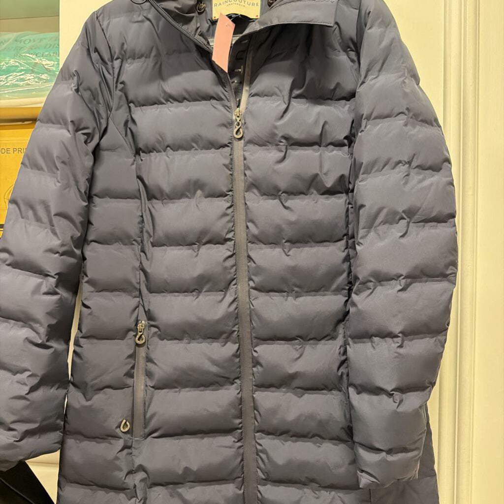 Navy Blue Poly Long Puffer Coat