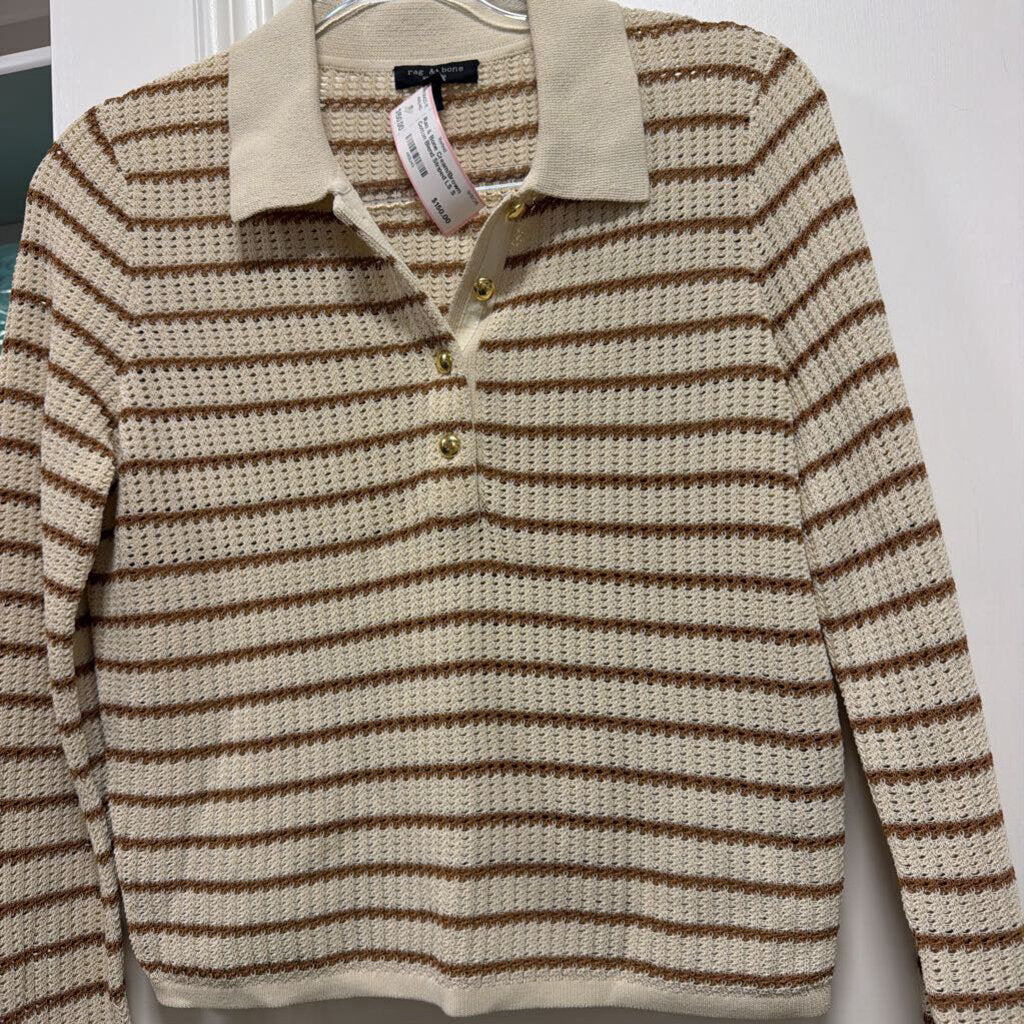 Cream/Brown Cotton Blend Striped LS