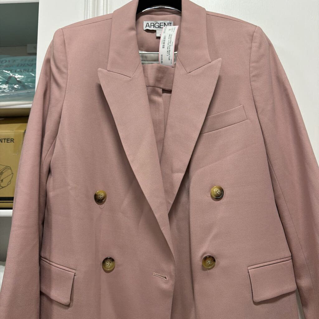 Pink Wool Blend Twill Blazer + Pant Suit SET