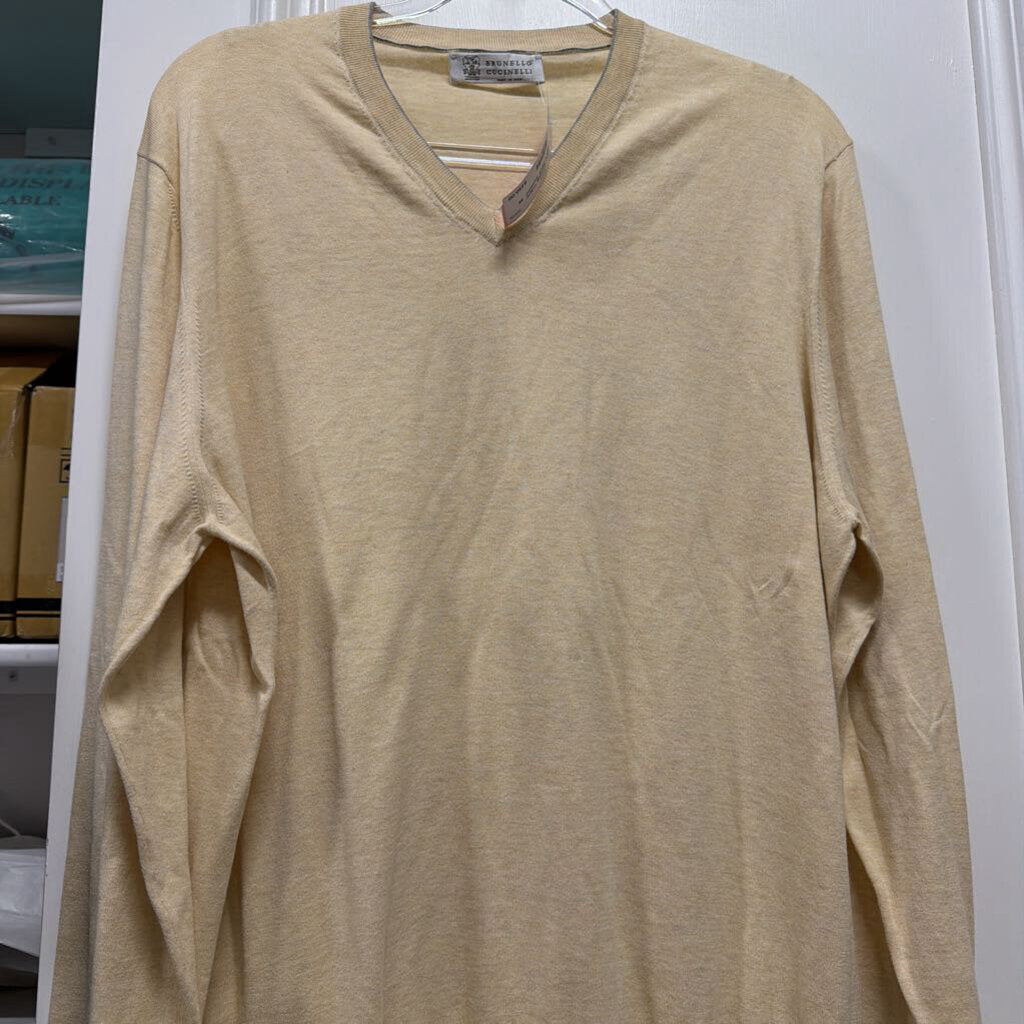 Yellow Cotton V Neck Sweater