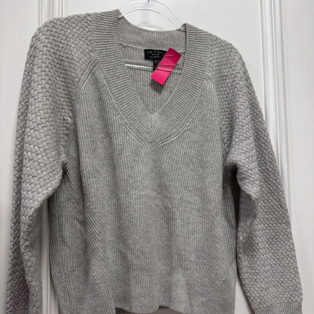 Grey Cashmere V-Neck Sweater