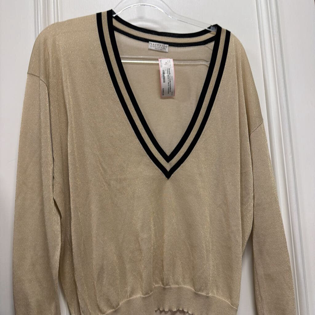 Gold/Black Cotton Blend V Neck Sweater