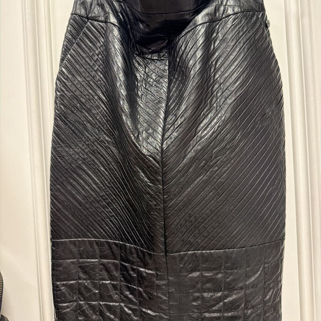 2016 Black Lambskin Midi Skirt