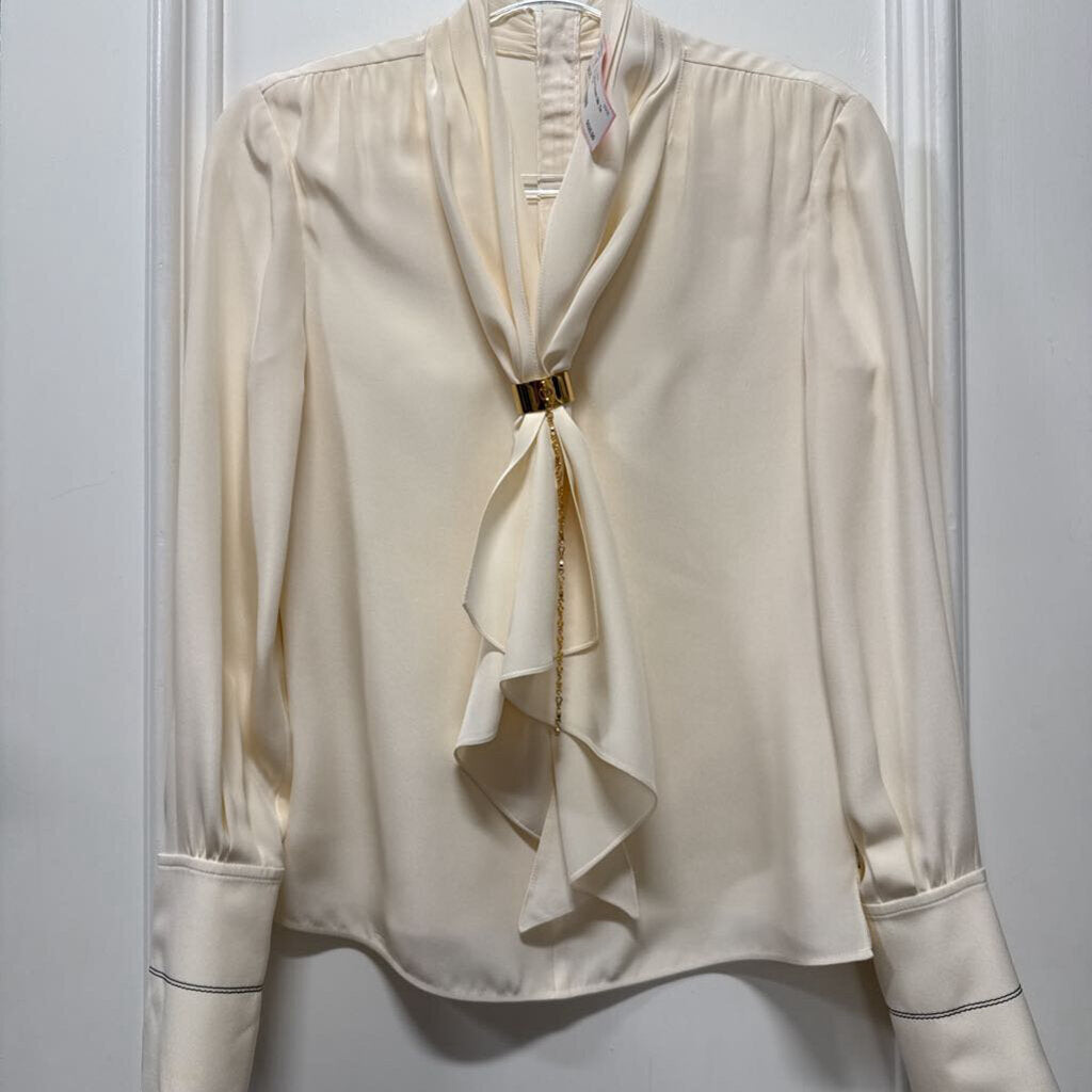 Cream Silk Tie Blouse