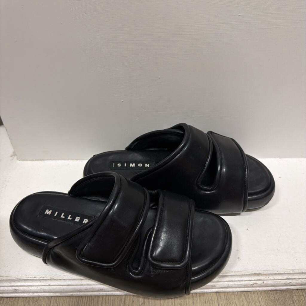 Black Leather Birkenstock Style Sandal