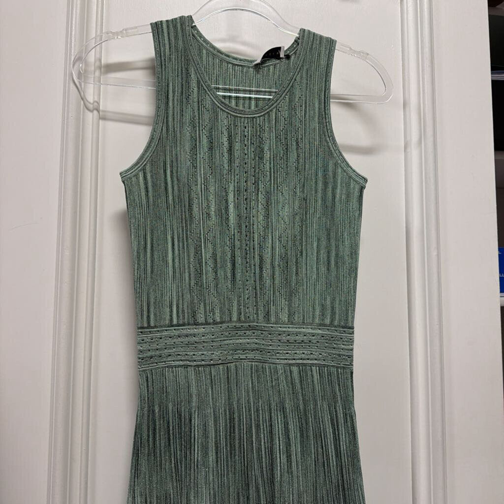 Green Metallic Sleeveless Midi Dress