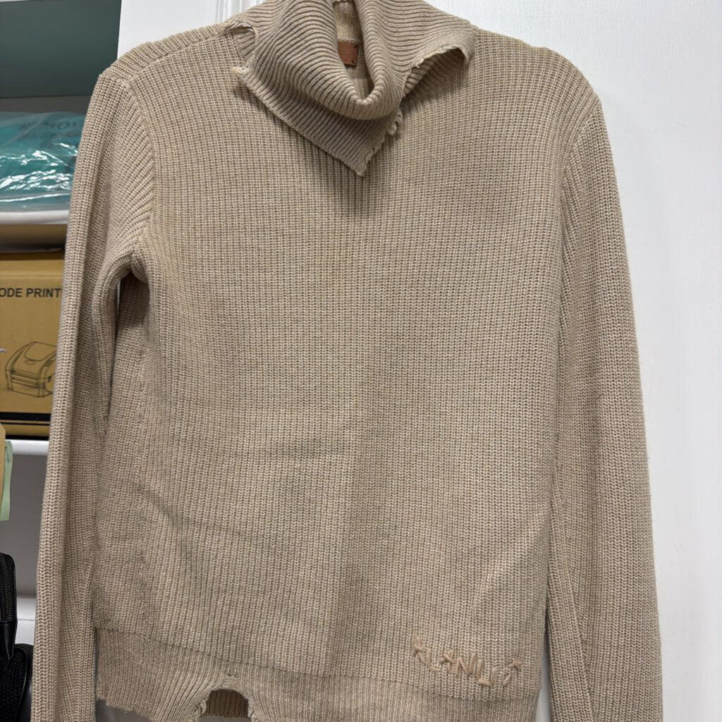 Beige Wool Blend Turtleneck Sweater