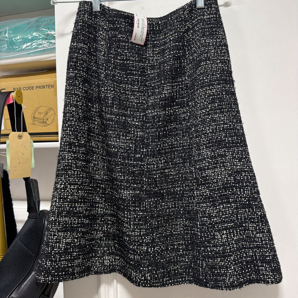 2002 Black/White Wool Blend Tweed Midi Skirt