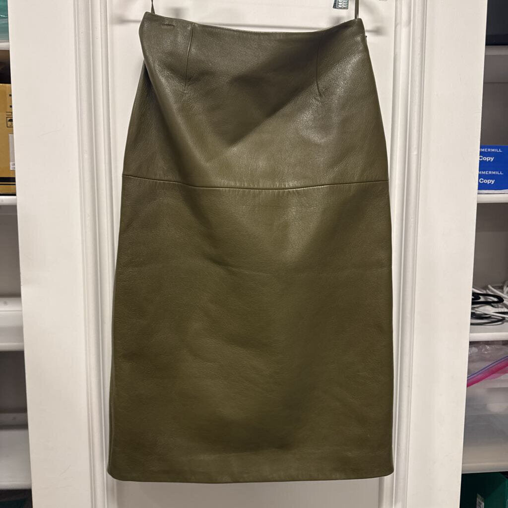 2022 Olive Green Leather Skirt