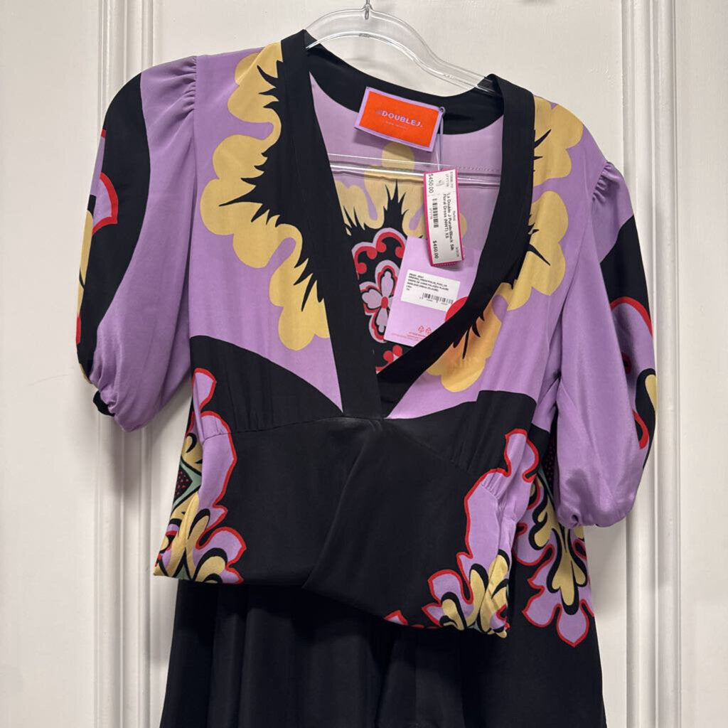 Purple/Black Silk Floral Dress (NWT)