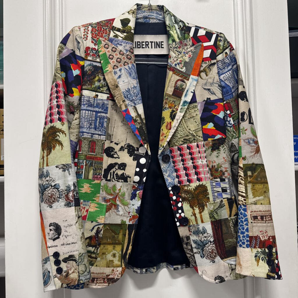 Multicolor Cotton/Linen Collage Patch Jacket