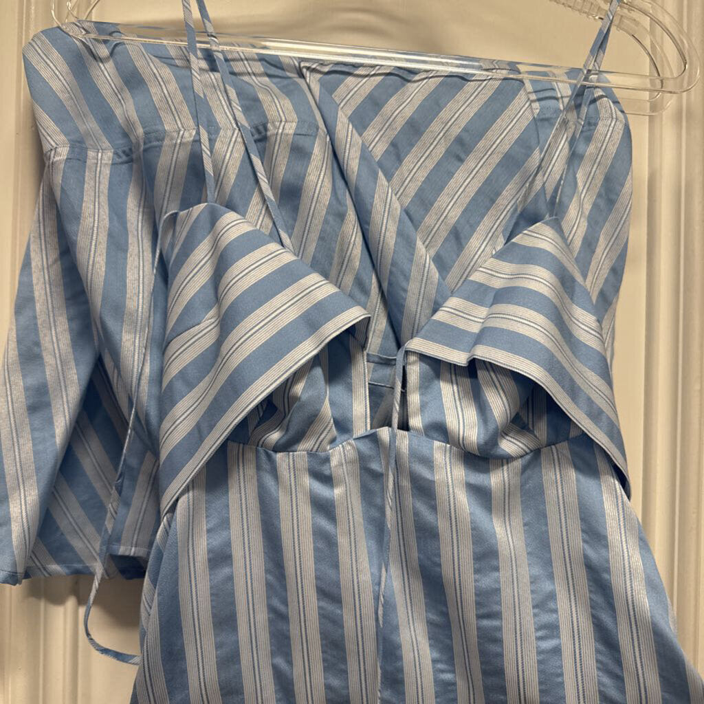 Blue Stripe Nylon Blend Maxi Dress