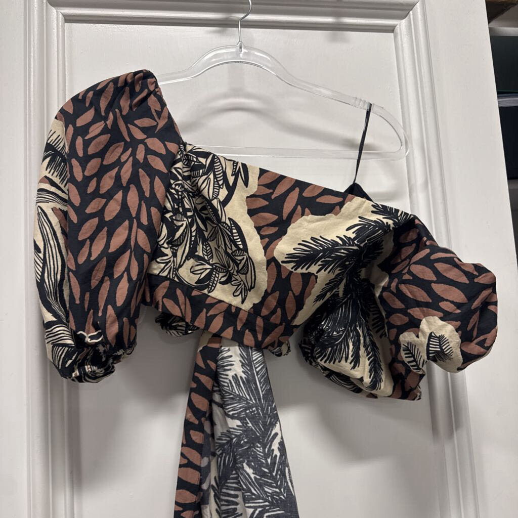 Black/Cream Cotton Puff Sleeve Blouse
