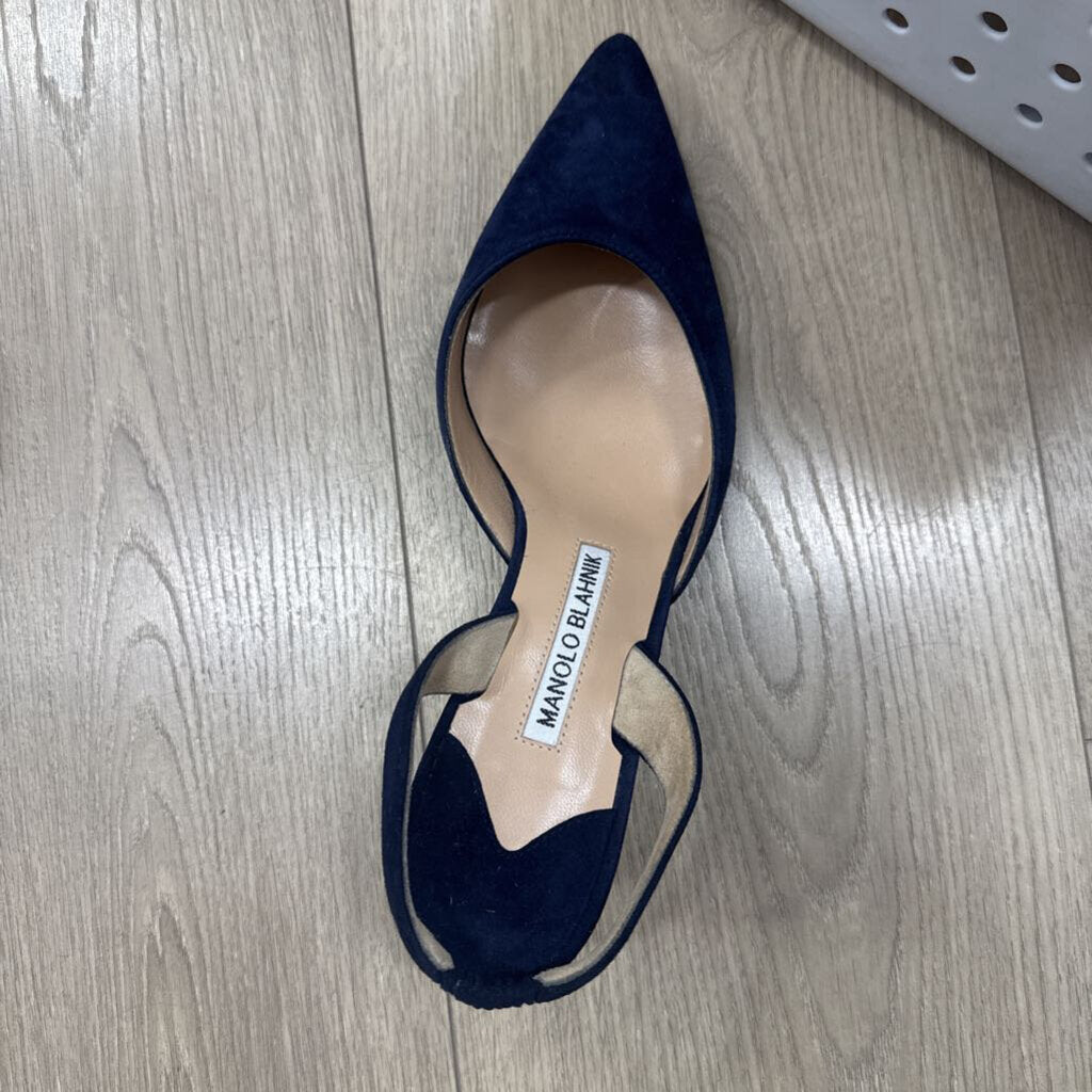 Navy Suede Slingback Heels