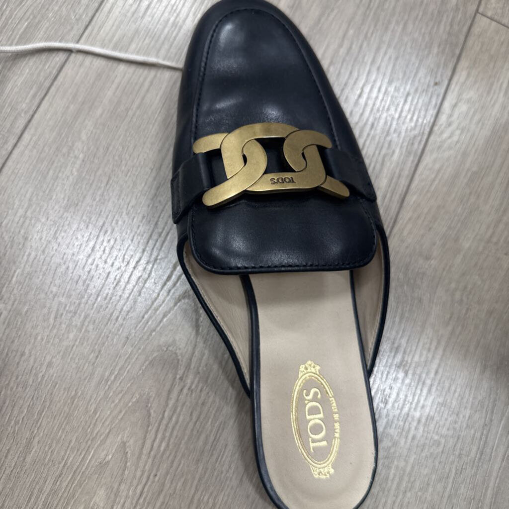 Black Leather Mules