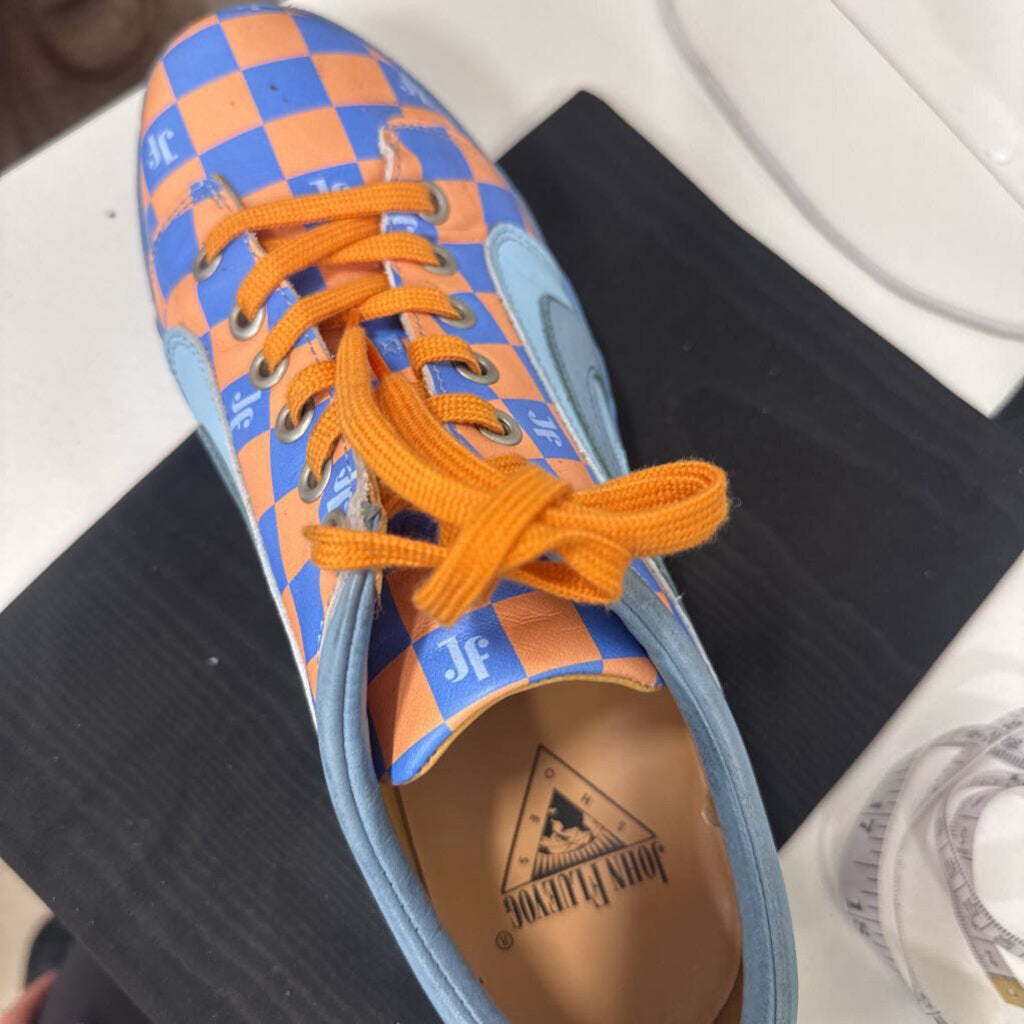 Orange/Blue Check Leather Sneakers