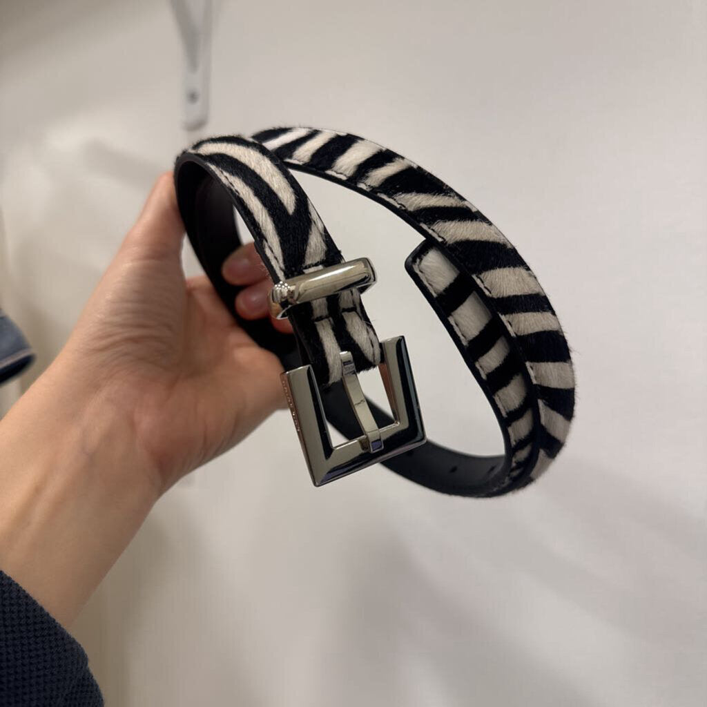 Anine Bing Black/White Zebra Ponyhair Belt, XS/S