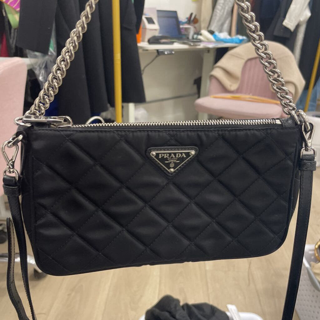Black Diamond Quilted Nylon Shoulder Bag
