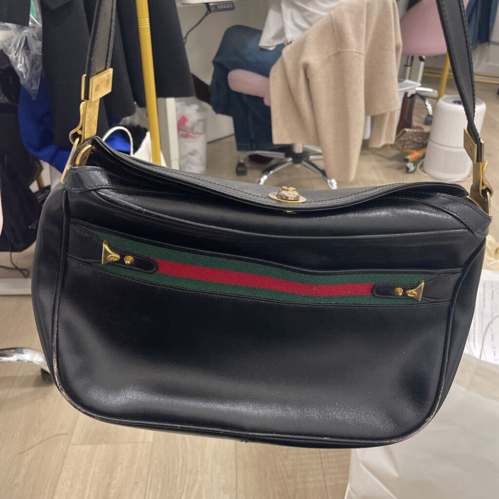 Black Leather Striped Bag