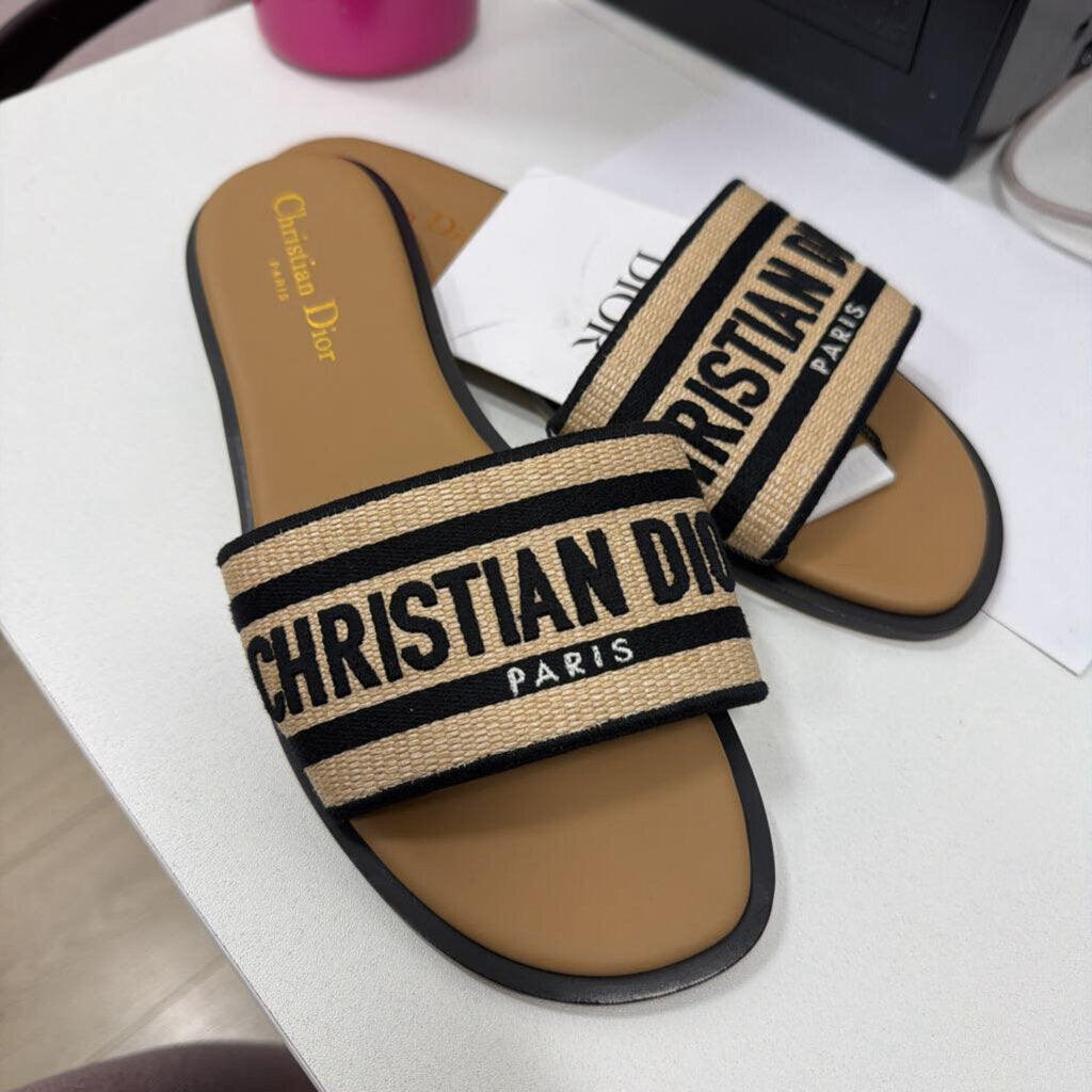 Dior Tan/Black Woven Logo Slides