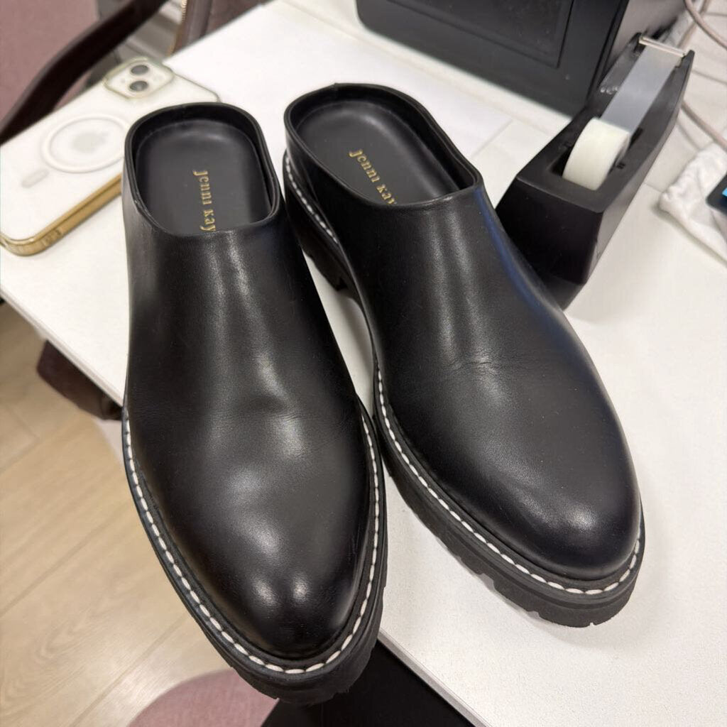 Black Leather White Stitch Mules (40)