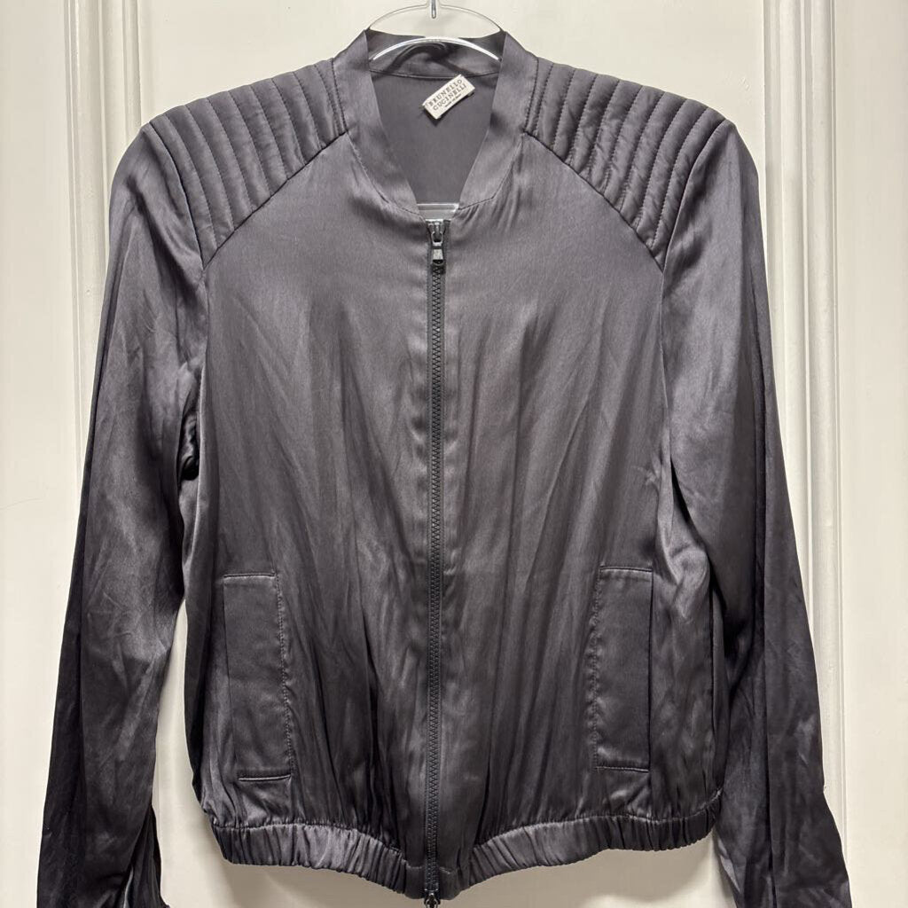Grey Blue Silk Zip Up Jacket *AS IS*