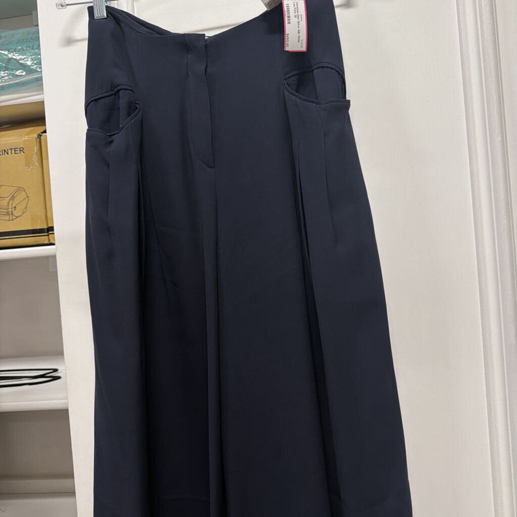 Navy Silk Wide Leg Pant