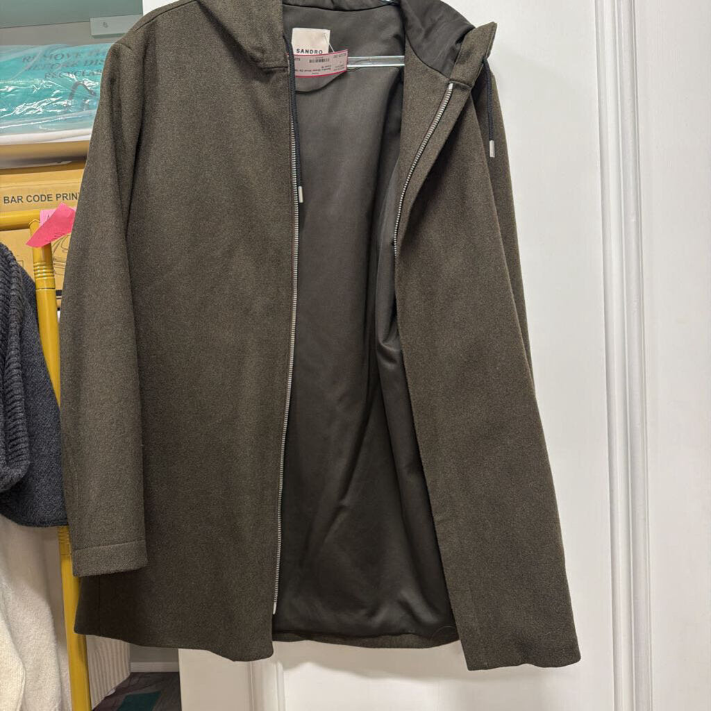 Green Wool Zip Up Coat