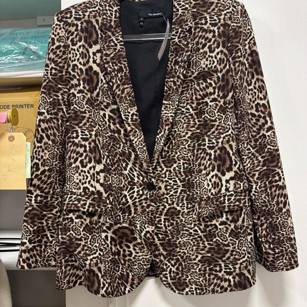 Brown Leopard Print Poly Blazer