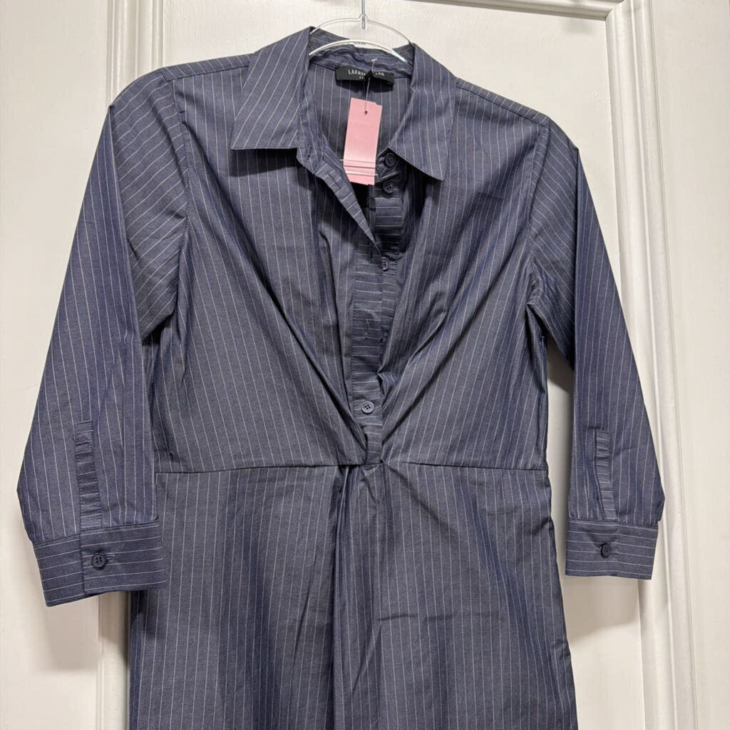 Blue Cotton Striped Shirt Dress
