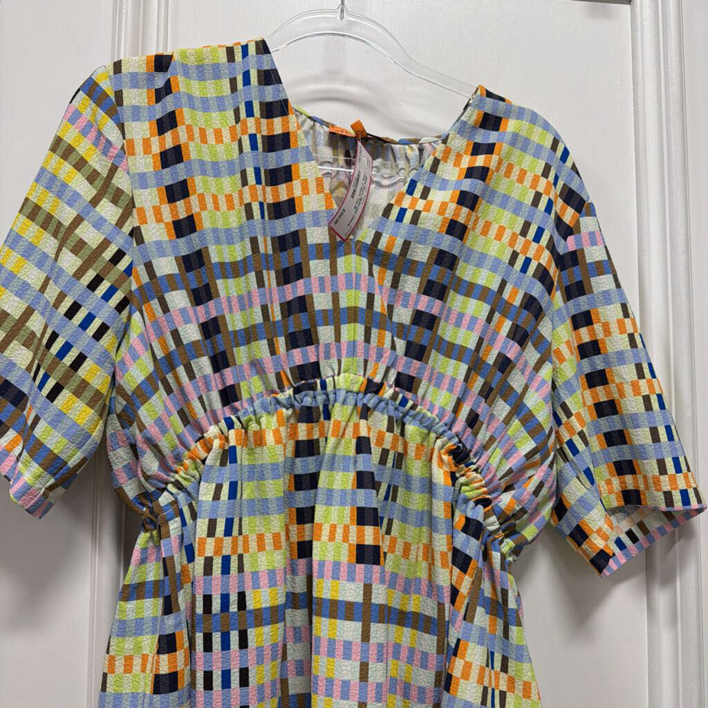 Multicolor Check Poly V Neck Top