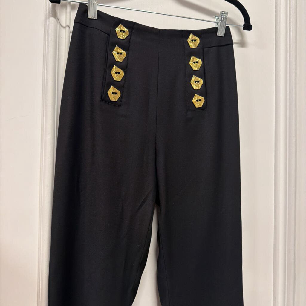 Black Wool Gold Button Trouser Pant (800+)
