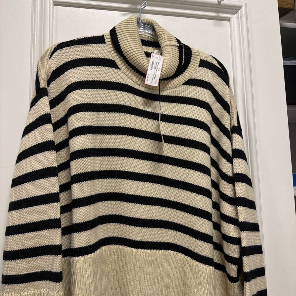 Cream/Black Stripe Wool/Cotton Turtleneck Sweater (NWT)