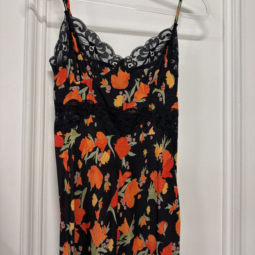 Black/Multi Floral Silk Lace Midi Dress