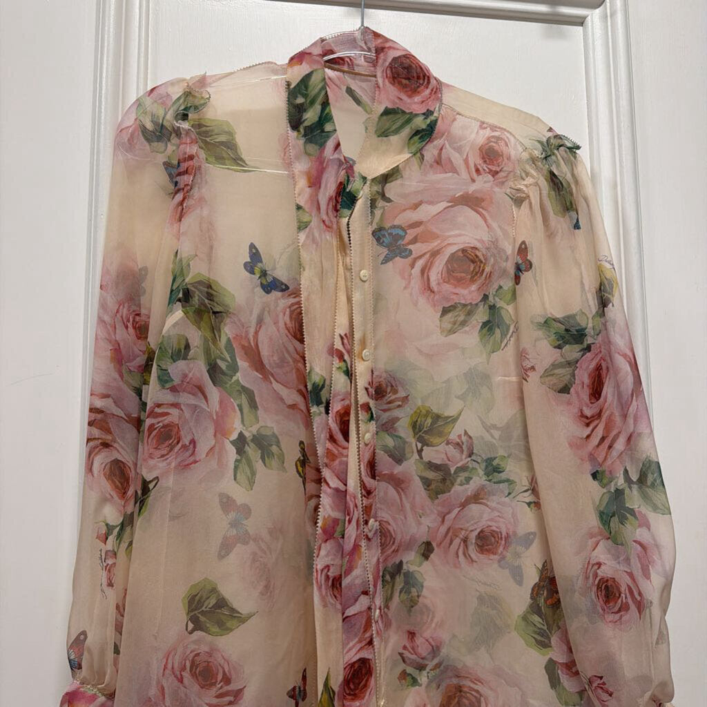 Pink Silk Floral Blouse