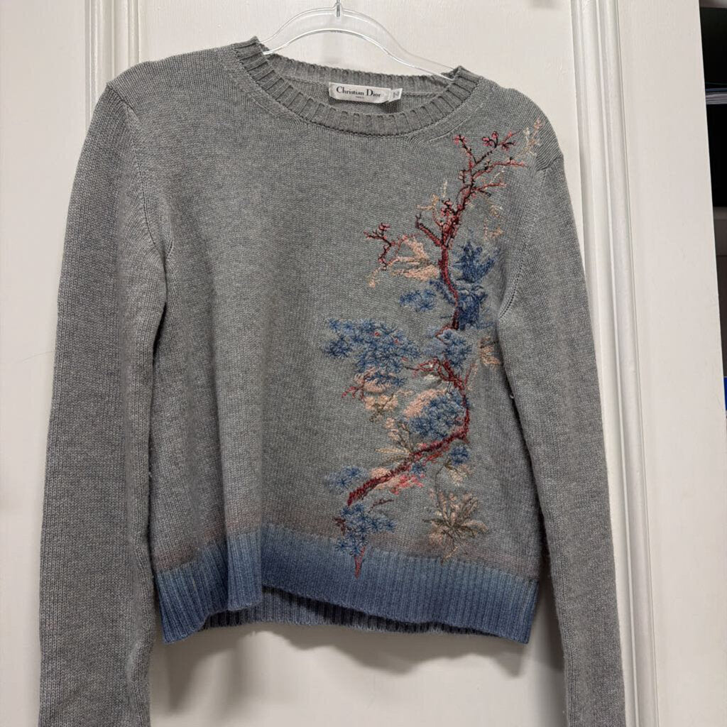 Grey Cashmere Embroidered Sweater