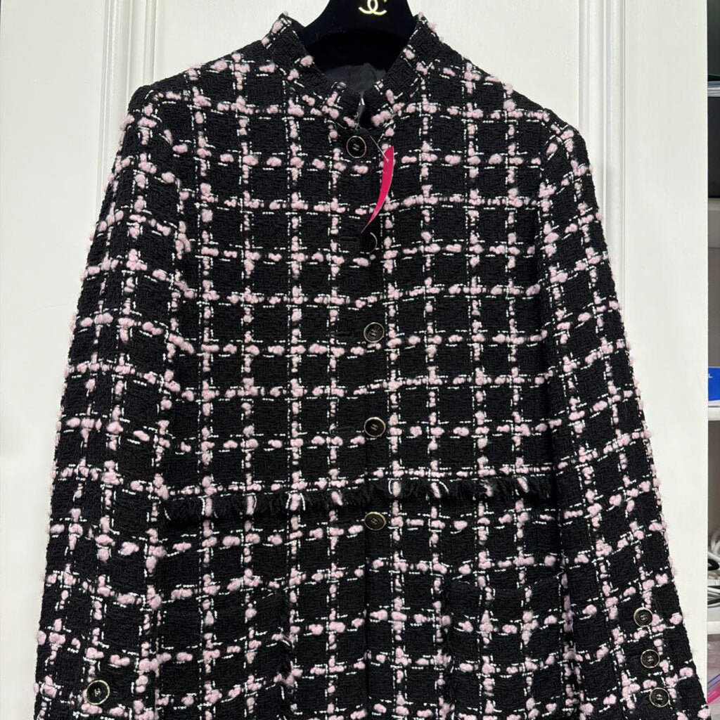 2025 Black/Pink Wool Plaid Coat