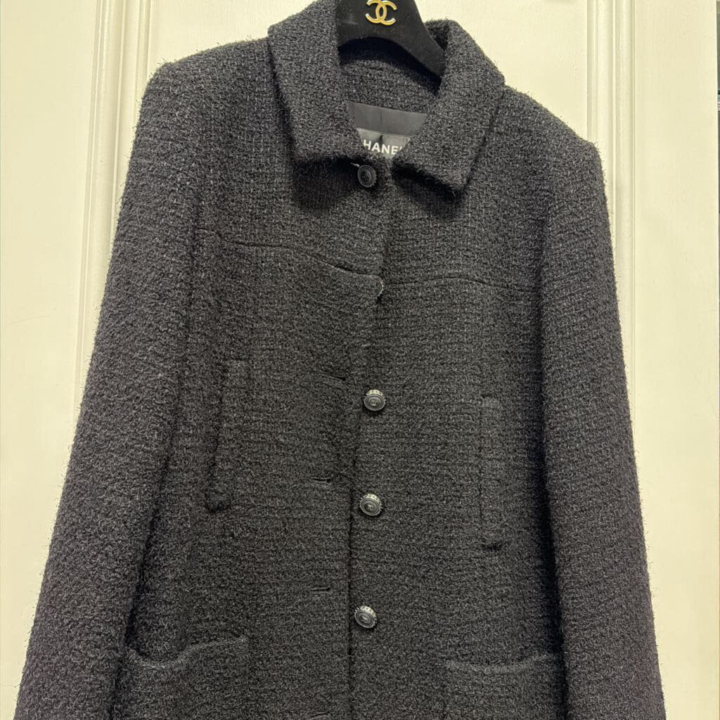 Black Wool Tweed Trench Coat