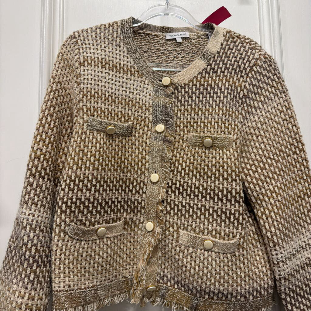 Brown/Cream Cotton Fringe Tweed Jacket