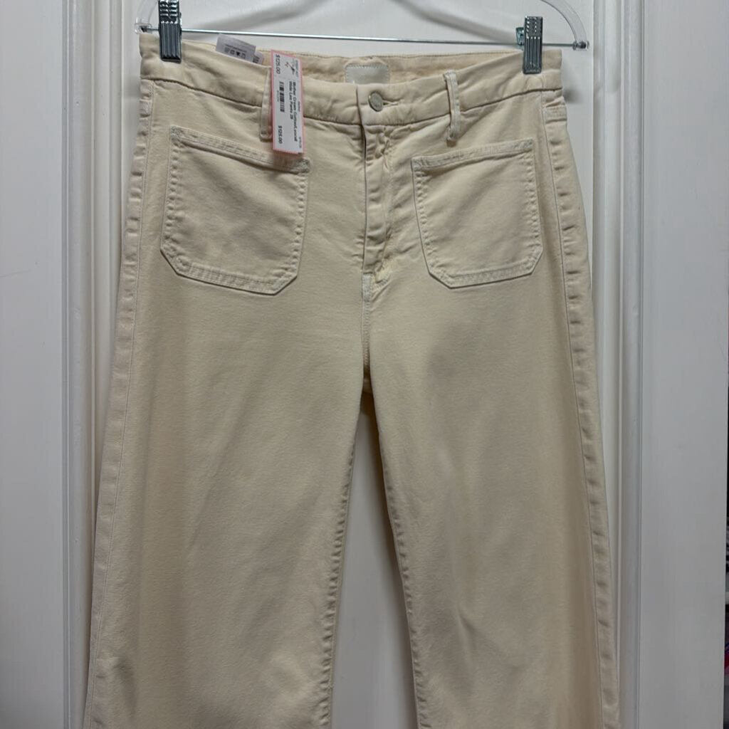 Cream Cotton/Lyocell Wide Leg Pants