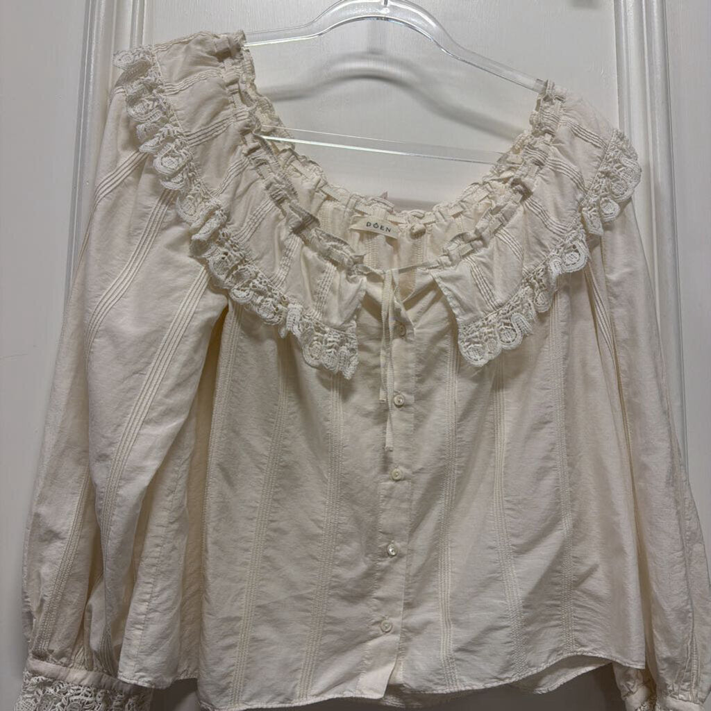 Cream Cotton Ruffle Collar Top