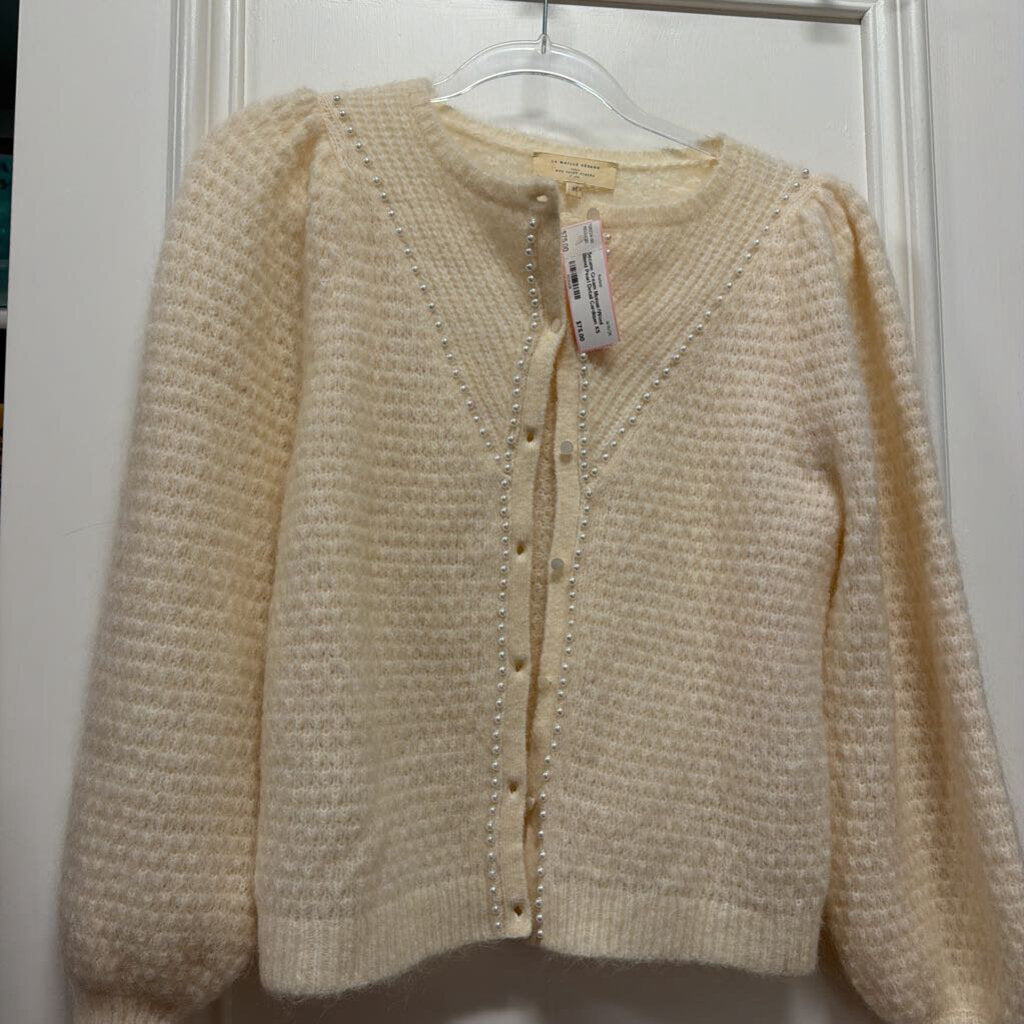 Cream Mohair/Wool Blend Pearl Detail Cardigan