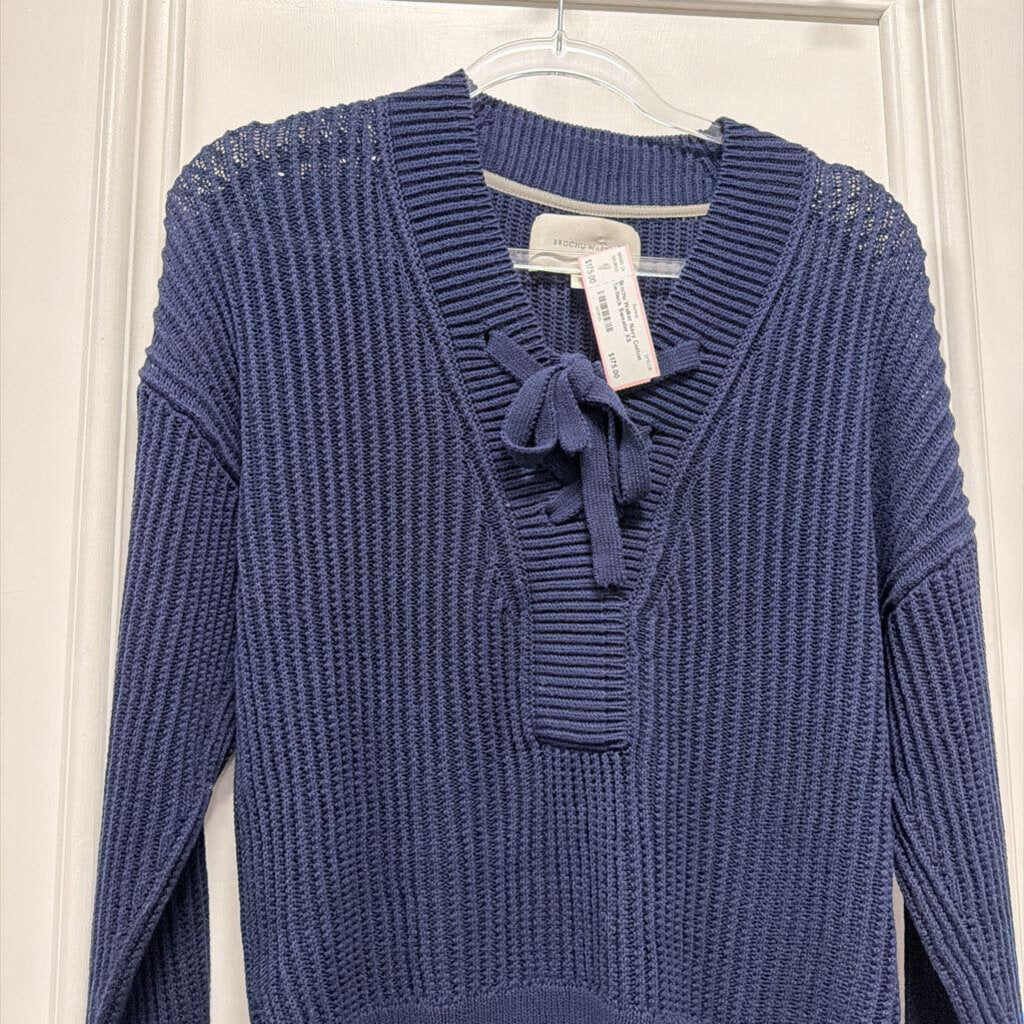 Navy Cotton Tie-Neck Sweater