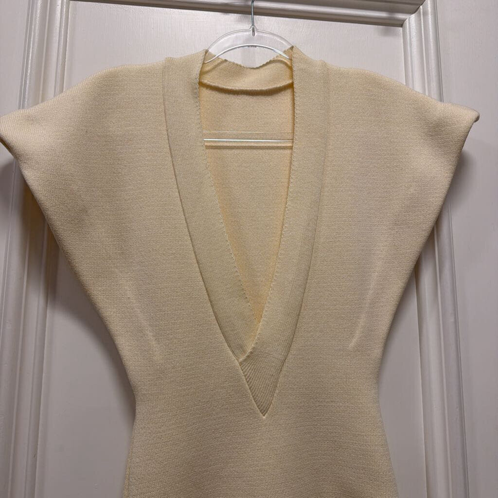 Cream Cotton Knit V Neck Top
